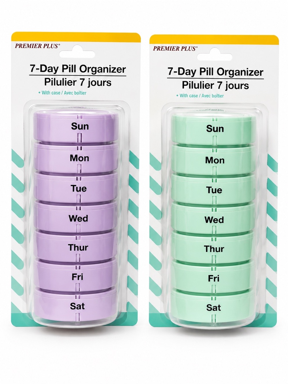 Premier 7-Day Stackable Pill Organizers in Purple and Mint